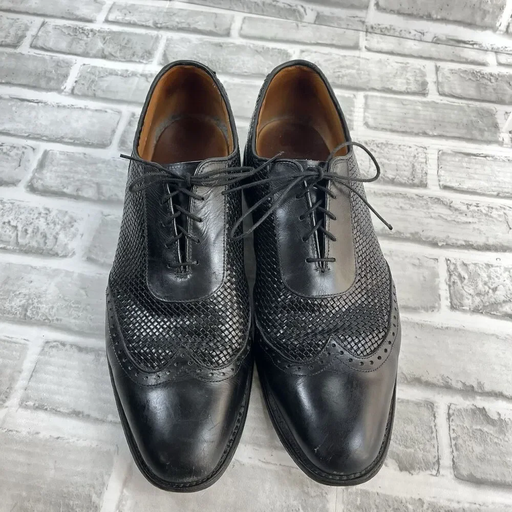 Allen Edmonds Hampstead Men’s Size 12 D Black Leather Wingtip Woven Oxford Shoes
